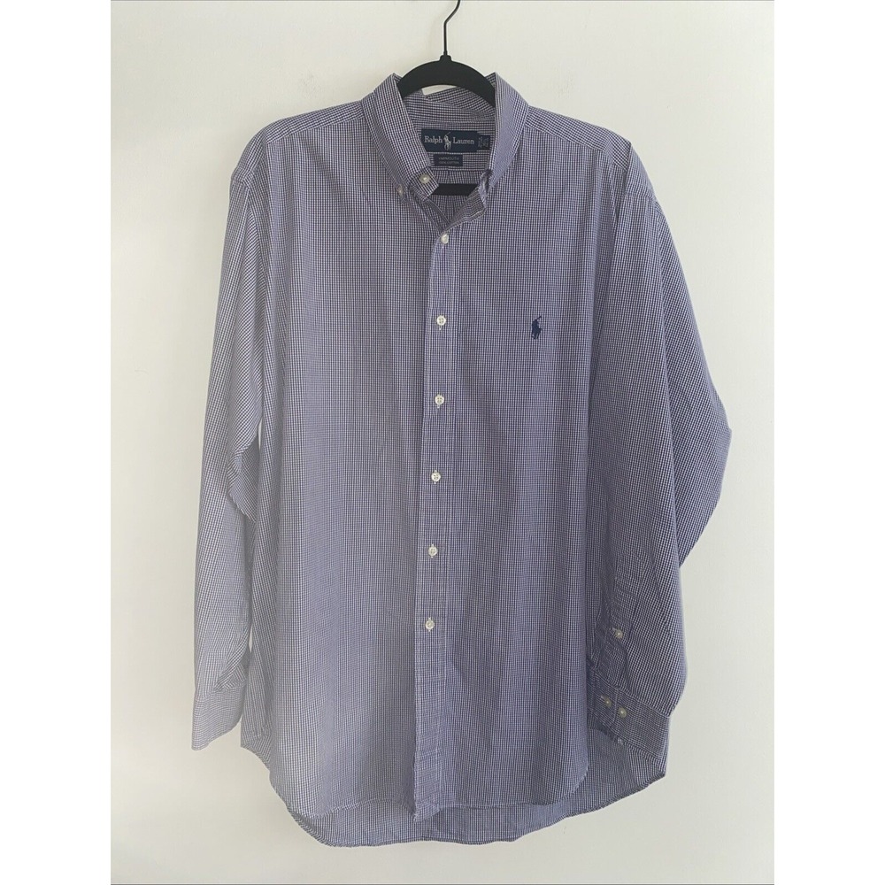 Ralph Lauren Yarmouth Button‎ Down Shirt 16.5 34/35 Navy Gingham EUC